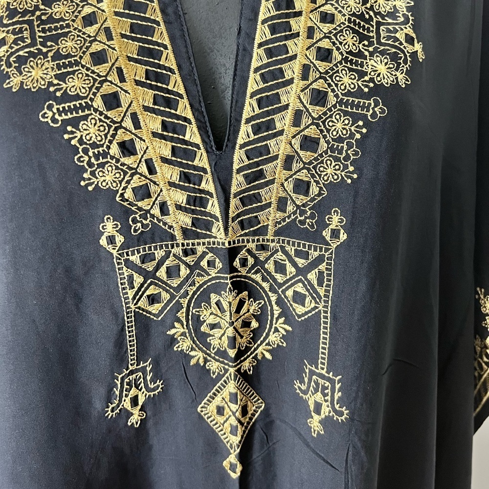 Elegant Black Gold Embroidered Kaftan Cover Up Maxi Dress - Picture 10 of 13